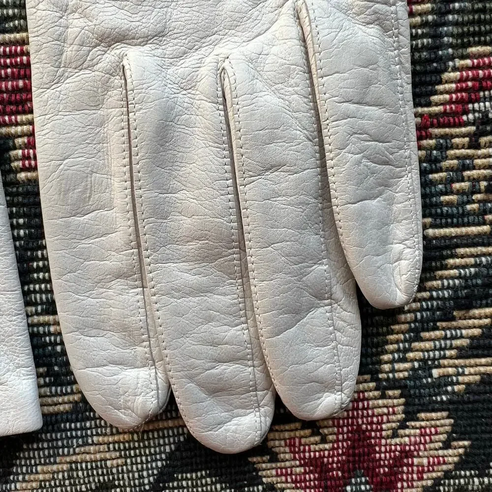 Vintage 80s‎ Millay White Leather Gloves Silk Lined Made in Western Germany 7